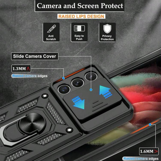 Slide Lens Protection Cover with Folding Kickstand - Hybrid case